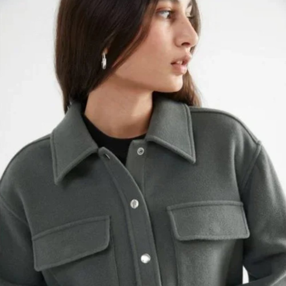 & Other Stories Oversized Wool Blend Overshirt Gray Size 2 Button Up Long Sleeve